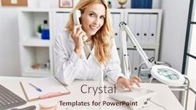  Presentation with dentist - Presentation theme consisting of young-blonde-woman-wearing-dentist background and a lemonade colored foreground