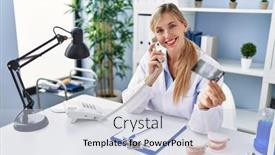  Presentation with dentist xray - Presentation theme enhanced with young-blonde-woman-wearing-dentist background and a lemonade colored foreground