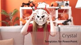  Presentation with skull - Slide set with young-blonde-woman-wearing-devil background and a coral colored foreground