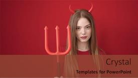  Presentation with devil - Slides with young-blonde-woman-wearing-devil background and a tawny brown colored foreground