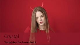 Presentation with devil - PPT layouts enhanced with young-blonde-woman-wearing-devil background and a crimson colored foreground