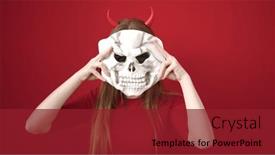  Presentation with devil - Presentation theme having young-blonde-woman-wearing-devil background and a tawny brown colored foreground