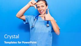  Presentation with creativity - Colorful presentation theme enhanced with young-blonde-woman-wearing-doctor backdrop and a teal colored foreground