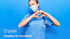  Presentation with medical smiling doctor - Audience pleasing slide set consisting of young-blonde-woman-wearing-doctor backdrop and a teal colored foreground