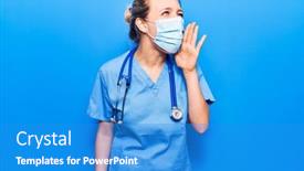  Presentation with medical hand - Cool new slide set with young-blonde-woman-wearing-doctor backdrop and a teal colored foreground