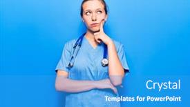  Presentation with thinking - Slide deck having young-blonde-woman-wearing-doctor background and a teal colored foreground