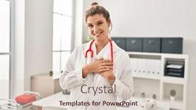  Presentation with heart hands - Presentation featuring young-blonde-woman-wearing-doctor background and a soft green colored foreground