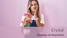  Presentation with hand holding plant - Presentation enhanced with young-blonde-woman-wearing-gardener background and a lemonade colored foreground