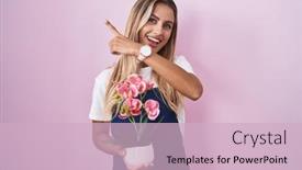  Presentation with hand holding plant - PPT layouts featuring young-blonde-woman-wearing-gardener background and a lemonade colored foreground