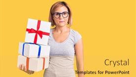 Presentation with attitude - PPT theme having young-blonde-woman-wearing-glasses background and a yellow colored foreground