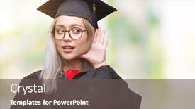  Presentation with listening woman - Slide set featuring deaf education - young blonde woman wearing graduate background and a dark gray colored foreground