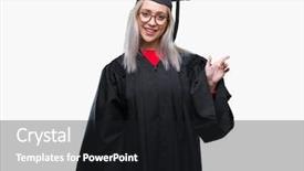  Presentation with finger - Slide deck consisting of young blonde woman wearing graduate background and a black colored foreground