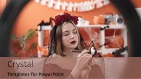  Presentation with makeup - Slide set consisting of young-blonde-woman-wearing-katrina background and a coral colored foreground