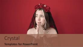  Presentation with fear - PPT theme enhanced with young-blonde-woman-wearing-katrina background and a violet colored foreground