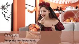  Presentation with lipstick - PPT theme featuring young-blonde-woman-wearing-katrina background and a coral colored foreground