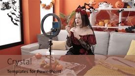  Presentation with recording - PPT theme having young-blonde-woman-wearing-katrina background and a coral colored foreground