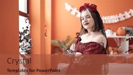  Presentation with costume - Theme featuring young-blonde-woman-wearing-katrina background and a red colored foreground