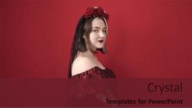  Presentation with costume - PPT theme enhanced with young-blonde-woman-wearing-katrina background and a tawny brown colored foreground