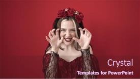  Presentation with costume - Presentation theme featuring young-blonde-woman-wearing-katrina background and a tawny brown colored foreground