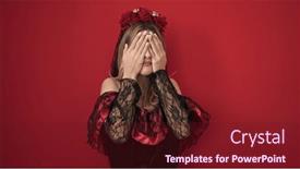  Presentation with costume - PPT theme having young-blonde-woman-wearing-katrina background and a tawny brown colored foreground