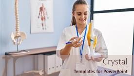  Presentation with physiotherapy - Slides consisting of young-blonde-woman-wearing-physiotherapy background and a coral colored foreground