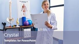  Presentation with physiotherapy - Slides enhanced with young-blonde-woman-wearing-physiotherpist background and a seafoam green colored foreground