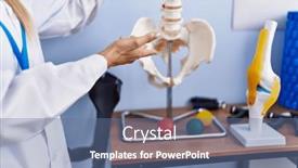  Presentation with physiotherapy - Presentation design enhanced with young-blonde-woman-wearing-physiotherpist background and a ocean colored foreground