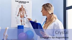  Presentation with anatomy - Theme featuring young-blonde-woman-wearing-physiotherpist background and a light blue colored foreground