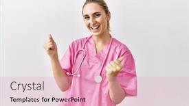 Presentation with nursing pink - PPT theme enhanced with young-blonde-woman-wearing-pink background and a lemonade colored foreground