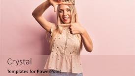  Presentation with princess - Beautiful presentation theme featuring young-blonde-woman-wearing-princess backdrop and a coral colored foreground