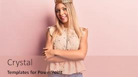  Presentation with princess - Beautiful presentation design featuring young-blonde-woman-wearing-princess backdrop and a coral colored foreground