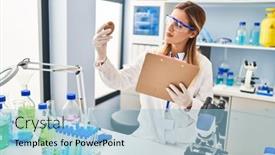  Presentation with scientist - Theme enhanced with young-blonde-woman-wearing-scientist background and a  colored foreground