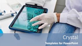  Presentation with scientist - PPT theme consisting of young-blonde-woman-wearing-scientist background and a teal colored foreground