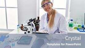  Presentation with scientist - Theme having young-blonde-woman-wearing-scientist background and a seafoam green colored foreground