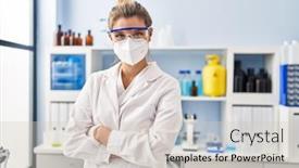  Presentation with scientist - Theme featuring young-blonde-woman-wearing-scientist background and a soft green colored foreground