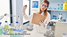  Presentation with scientist - PPT layouts featuring young-blonde-woman-wearing-scientist background and a  colored foreground