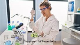  Presentation with pipette - Presentation theme with young-blonde-woman-wearing-scientist background and a soft green colored foreground