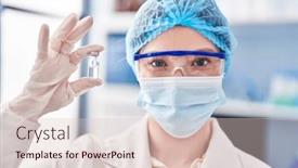  Presentation with medical vaccine - Slides enhanced with young-blonde-woman-wearing-scientist background and a lemonade colored foreground