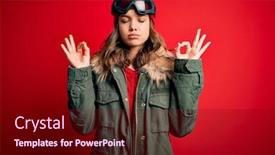  Presentation with winter weather - Presentation theme featuring young-blonde-woman-wearing-ski background and a wine colored foreground