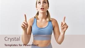  Presentation with sportswear - Presentation theme having young-blonde-woman-wearing-sportswear background and a coral colored foreground