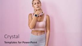  Presentation with sore throat - Presentation design enhanced with young-blonde-woman-wearing-sportswear background and a soft green colored foreground