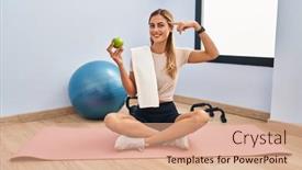  Presentation with great idea - Presentation design featuring young-blonde-woman-wearing-sportswear background and a coral colored foreground