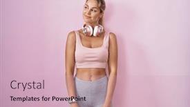  Presentation with sportswear - Slide set with young-blonde-woman-wearing-sportswear background and a  colored foreground