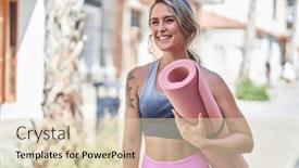  Presentation with sportswear - Presentation theme consisting of young-blonde-woman-wearing-sportswear background and a soft green colored foreground