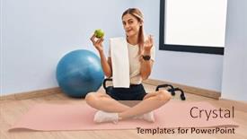  Presentation with payment - Slides consisting of young-blonde-woman-wearing-sportswear background and a coral colored foreground