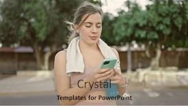  Presentation with beverage - Slide deck with young-blonde-woman-wearing-sportswear background and a coral colored foreground