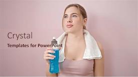  Presentation with beverage - PPT layouts with young-blonde-woman-wearing-sportswear background and a lemonade colored foreground