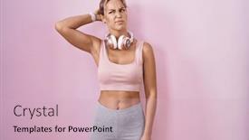  Presentation with sportswear - PPT theme featuring young-blonde-woman-wearing-sportswear background and a soft green colored foreground