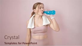  Presentation with beverage - Presentation featuring young-blonde-woman-wearing-sportswear background and a coral colored foreground
