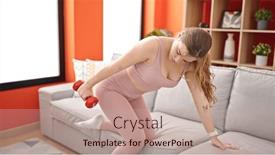  Presentation with sportswear - PPT theme with young-blonde-woman-wearing-sportswear background and a  colored foreground